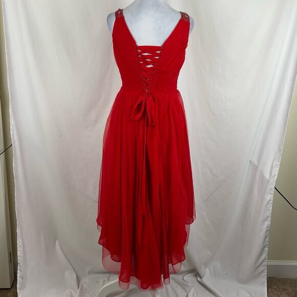 JJ’s House Sheer Red Beaded Evening CastleCore Glam Midi Dress NWOT Size S - Picture 5 of 14